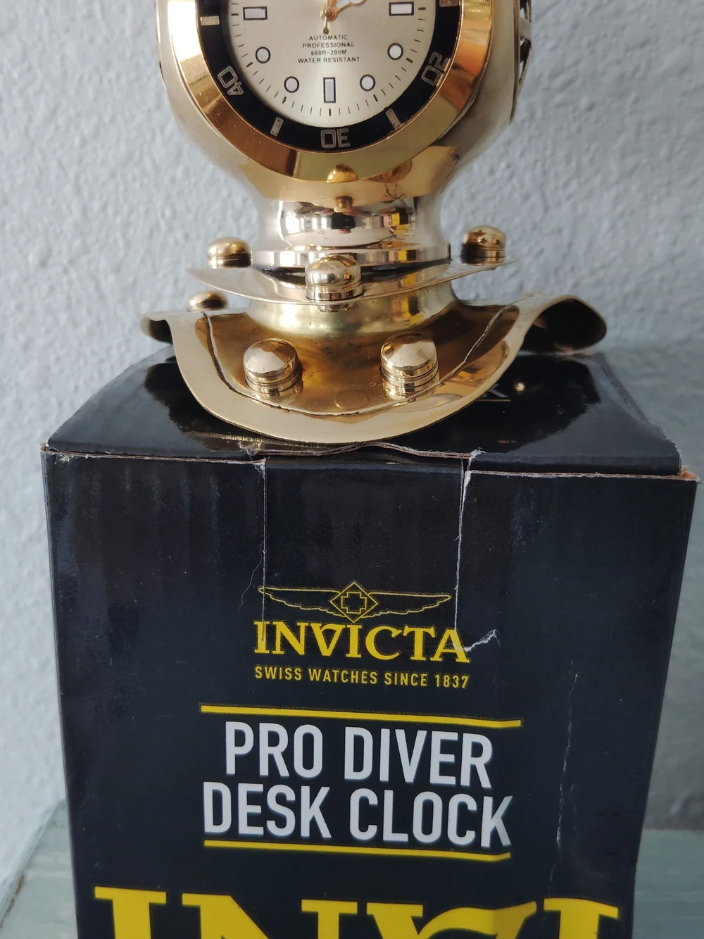 Invicta Gold Decorative Diver Helmet Desk Clock - Gold
